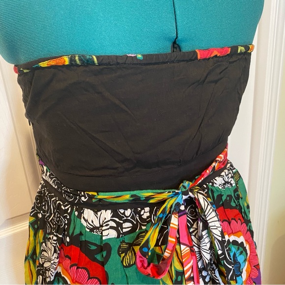 DESIGUAL Summer Cotton Strapless Convertable Cotton Floral Mini Dress. Size 12. - Picture 3 of 16